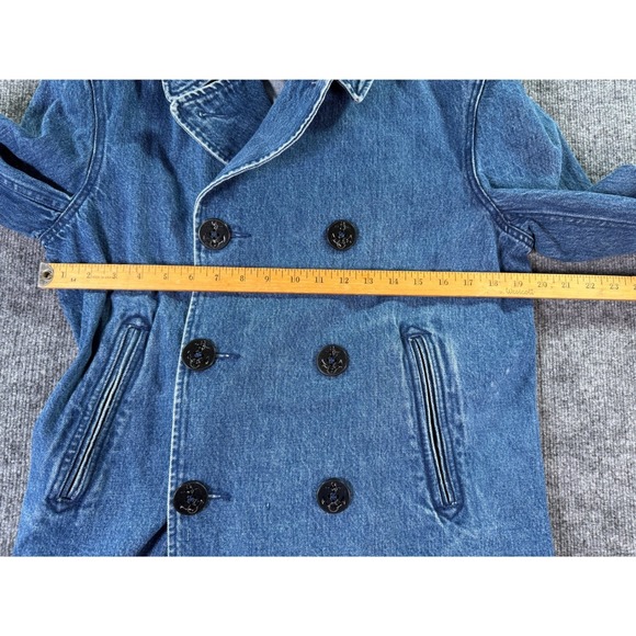 Ralph Lauren Denim Pea Coat Womens Medium Blue Anchor Button Double Breasted 80s - Picture 9 of 14